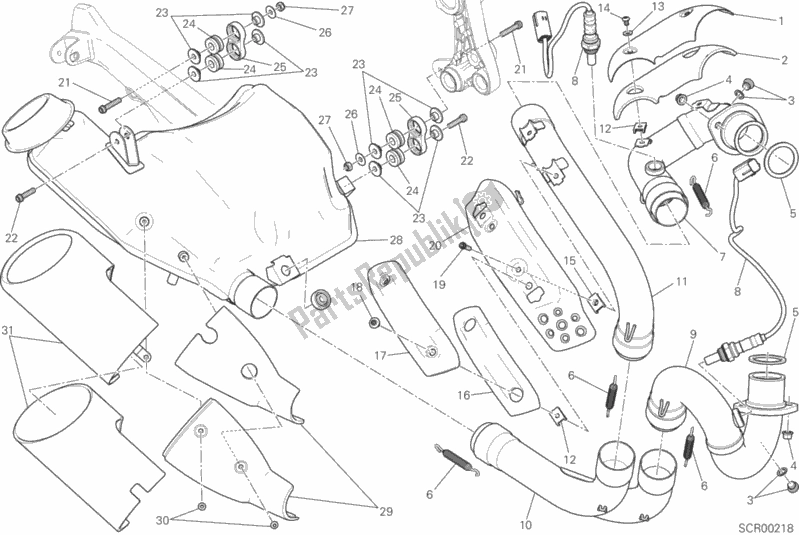 All parts for the Exhaust System of the Ducati Scrambler Classic Thailand USA 803 2017